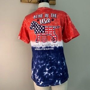 Simply Southern Bone in the USA Patriotic Red Blue Tie Die Short Sleeve T-Shirt